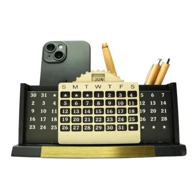 Buy Wooden Pen Stand with Calendar and Mobile Holder in bulk for Corporate Gifting | Corporate Gyft