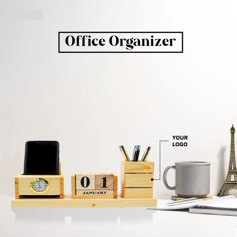 Buy 3-in-1 Pen Stand with Calendar and Clock in bulk for Corporate Gifting | Corporate Gyft