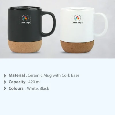Buy Cera Mug with Cork Base - Black in bulk for Corporate Gifting | Corporate Gyft