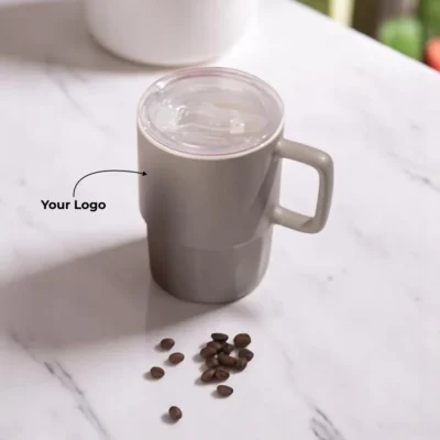 Buy Grey Cosmos Ceramic Mug with Lid in bulk for Corporate Gifting | Corporate Gyft