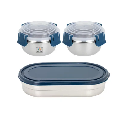 Buy Happymeal Lunch Box Set of 3 - Blue in bulk for Corporate Gifting | Corporate Gyft