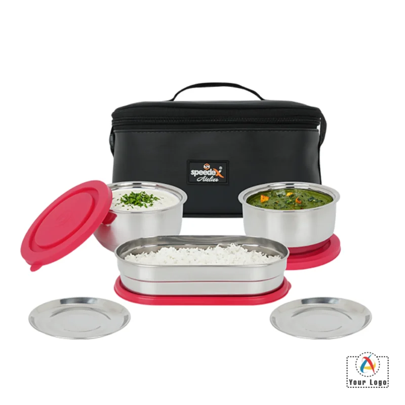 Buy Fresh N Hot Lunch Box Set of 3 - Red in bulk for Corporate Gifting | Corporate Gyft