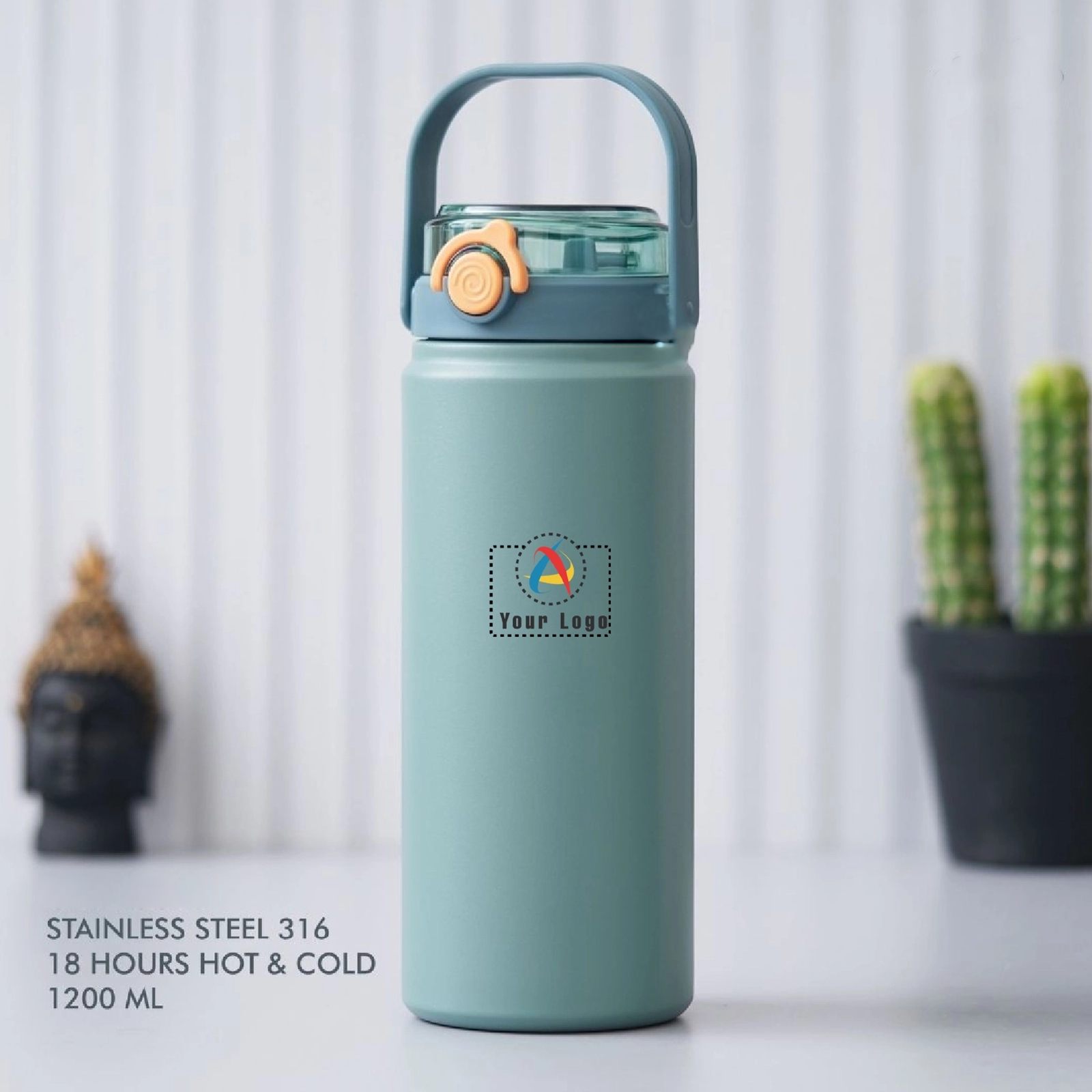 Buy Stainless Steel Hot and Cold Bottle 1200 ML Green in bulk for Corporate Gifting | Corporate Gyft