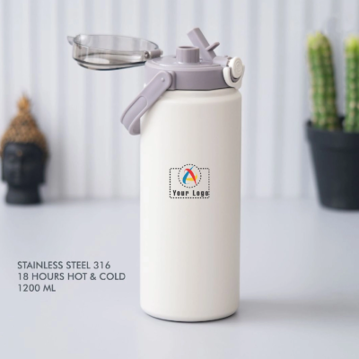 Buy Stainless Steel Hot and Cold Bottle 1200 ML White in bulk for Corporate Gifting | Corporate Gyft