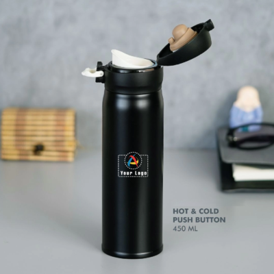 Buy Push Button Stainless Steel Insulated Bottle - Black in bulk for Corporate Gifting | Corporate Gyft