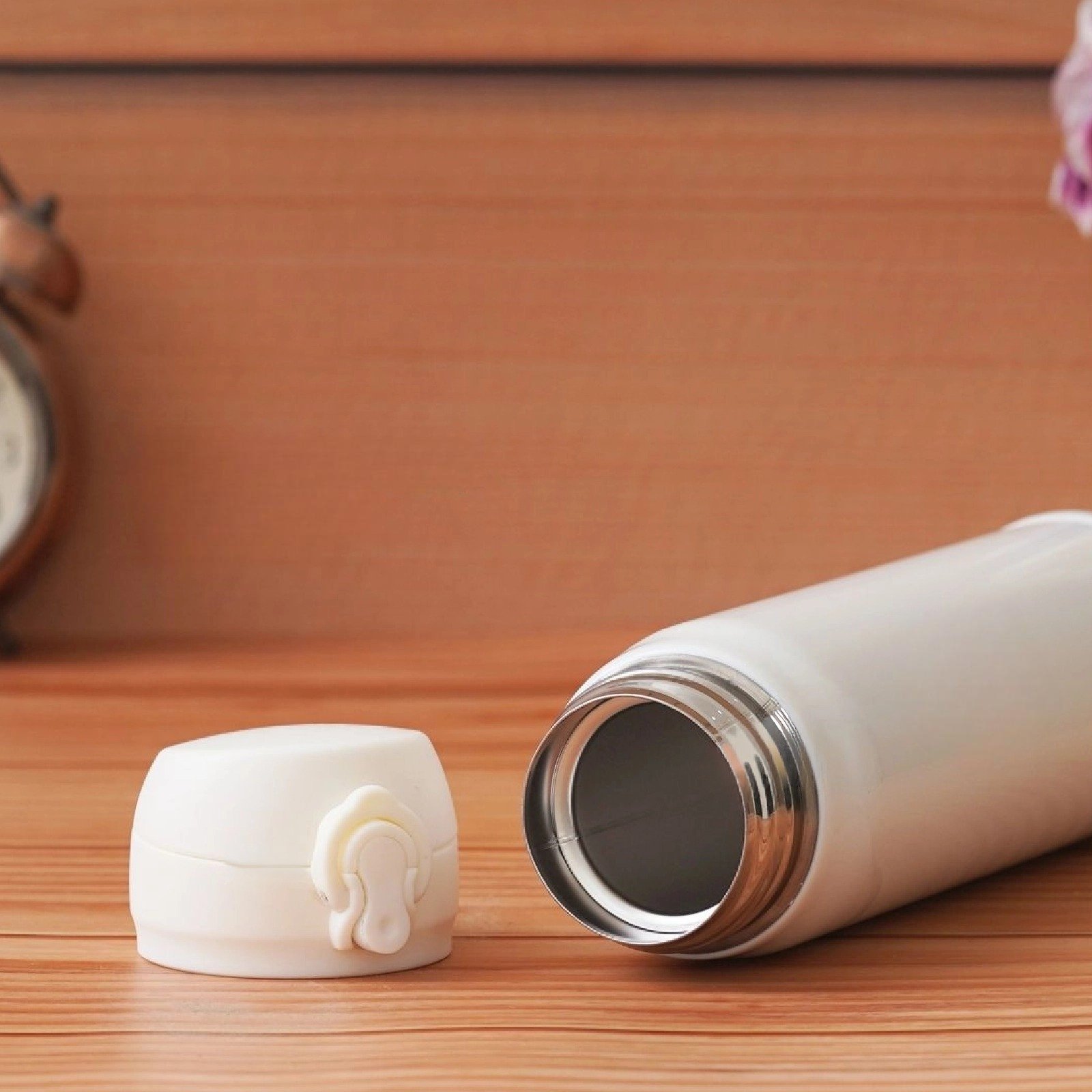 Push Button Stainless Steel Insulated Bottle - White Buy Push Button Stainless Steel Insulated Bottle - White in bulk for Corporate Gifting | Corporate Gyft