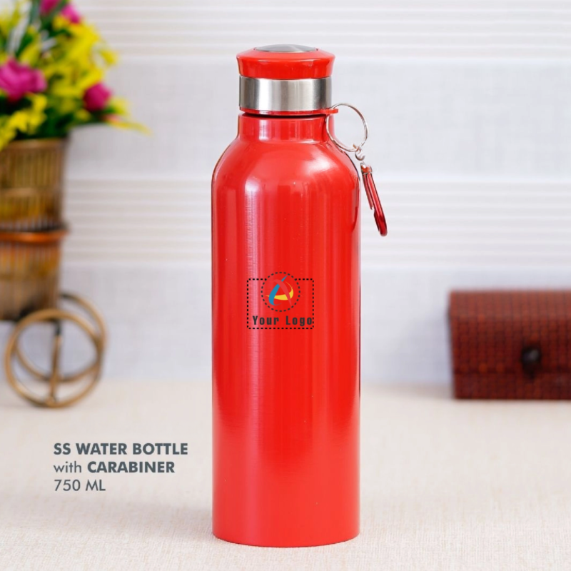 Buy Stainless Steel Bottle with Carabiner - Red in bulk for Corporate Gifting | Corporate Gyft