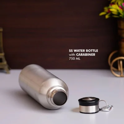 Buy Stainless Steel Bottle with Carabiner - Silver in bulk for Corporate Gifting | Corporate Gyft