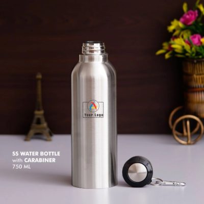 Buy Stainless Steel Bottle with Carabiner - Silver in bulk for Corporate Gifting | Corporate Gyft