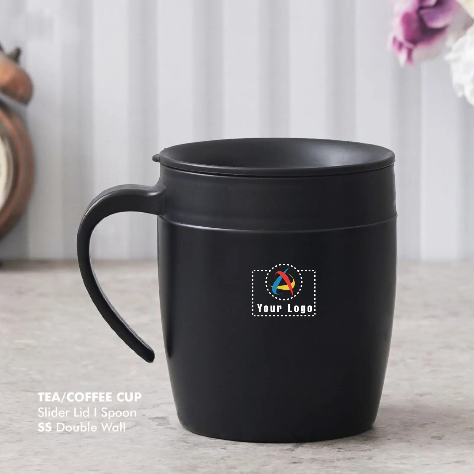 Buy Stainless Steel Tea Cup with Lid and Spoon in bulk for Corporate Gifting | Corporate Gyft