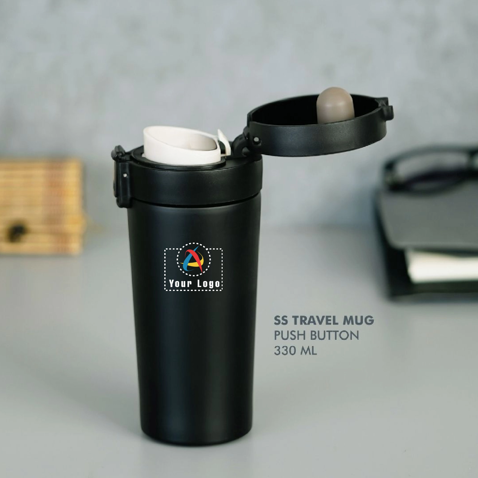 Buy Stainless Steel Push Button Mug in bulk for Corporate Gifting | Corporate Gyft