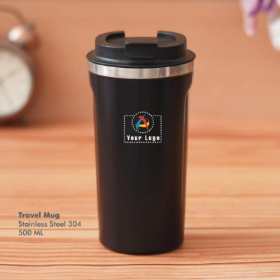 Buy Black Push Button Travel Mug in bulk for Corporate Gifting | Corporate Gyft