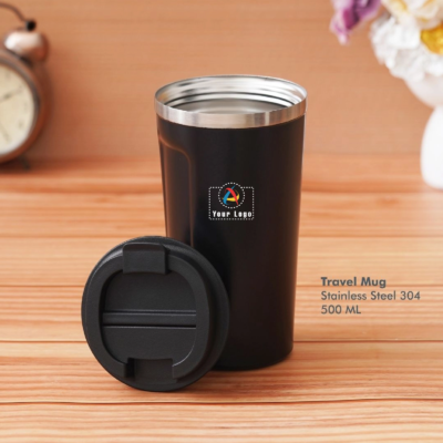 Buy Black Push Button Travel Mug in bulk for Corporate Gifting | Corporate Gyft
