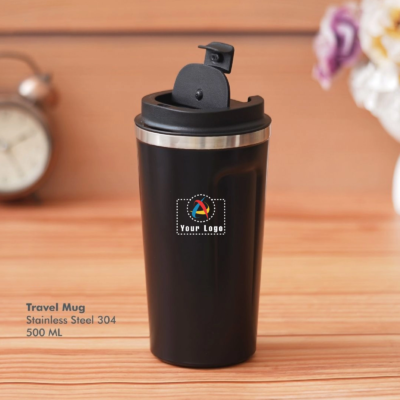 Buy Black Push Button Travel Mug in bulk for Corporate Gifting | Corporate Gyft