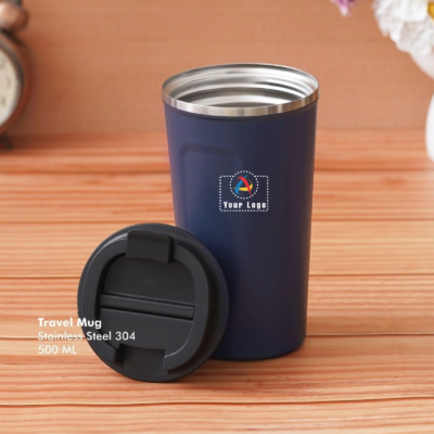 Buy Blue Push Button Travel Mug in bulk for Corporate Gifting | Corporate Gyft