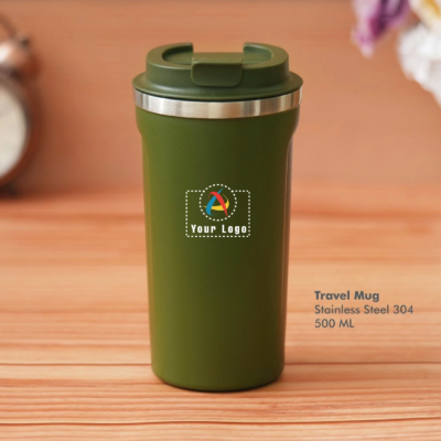 Buy Green Push Button Travel Mug in bulk for Corporate Gifting | Corporate Gyft