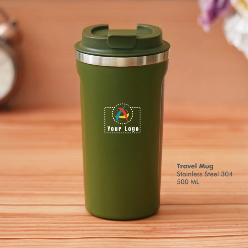 Buy Green Push Button Travel Mug in bulk for Corporate Gifting | Corporate Gyft