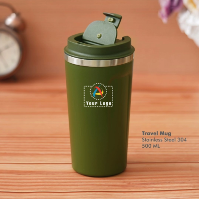 Buy Green Push Button Travel Mug in bulk for Corporate Gifting | Corporate Gyft