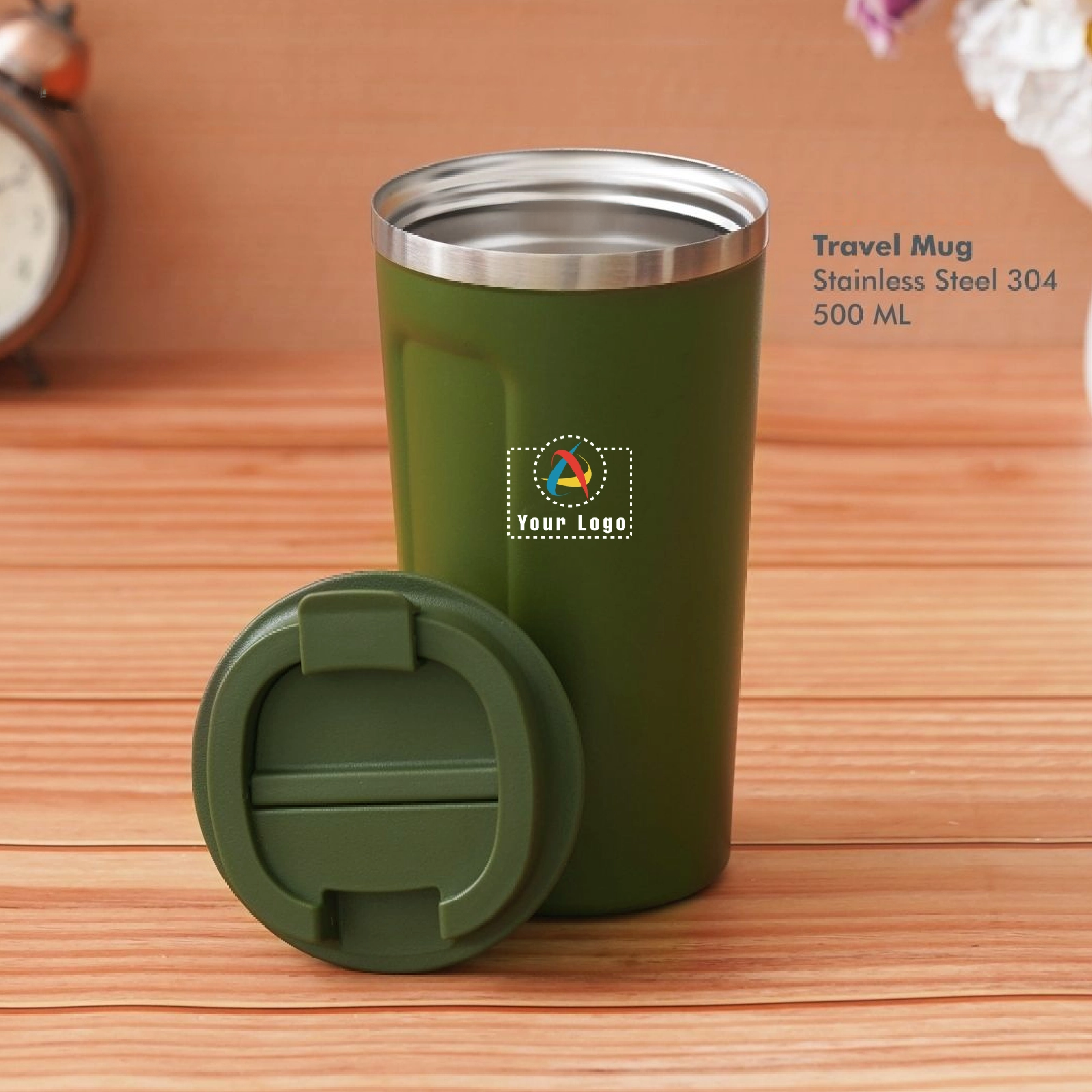 Green Push Button Travel Mug Buy Green Push Button Travel Mug in bulk for Corporate Gifting | Corporate Gyft