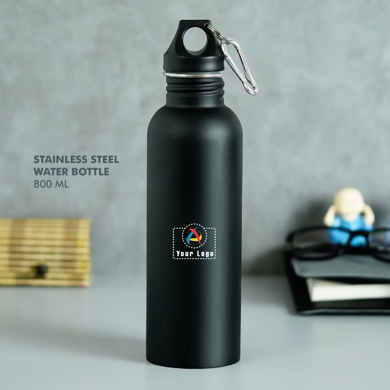 Stainless Steel Bottle 800ML - Black Buy Stainless Steel Bottle 800ML - Black in bulk for Corporate Gifting | Corporate Gyft
