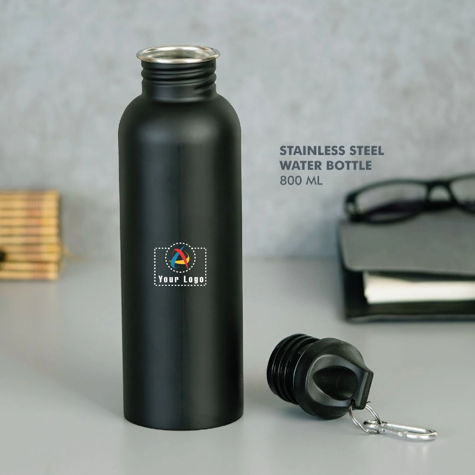 Stainless Steel Bottle 800ML - Black Buy Stainless Steel Bottle 800ML - Black in bulk for Corporate Gifting | Corporate Gyft