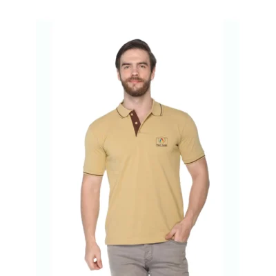 Buy Highline Polo T-Shirt in Beige and Brown in bulk for Corporate Gifting | Corporate Gyft