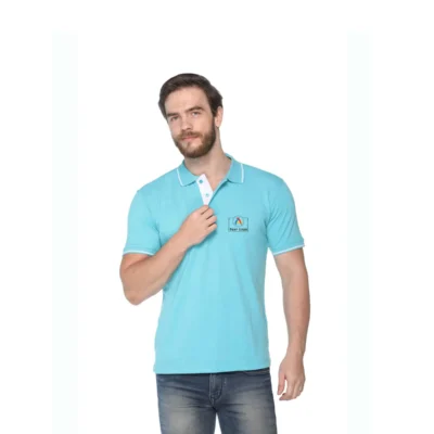 Buy Highline Polo T-Shirt in Light Blue and White in bulk for Corporate Gifting | Corporate Gyft