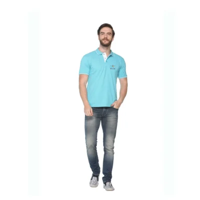 Buy Highline Polo T-Shirt in Light Blue and White in bulk for Corporate Gifting | Corporate Gyft
