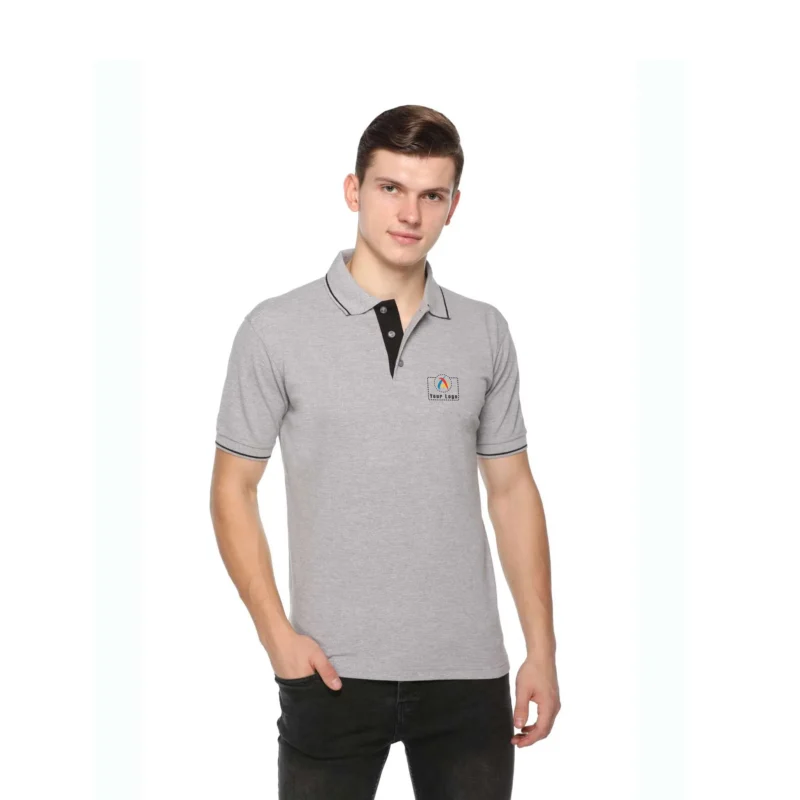 Buy Highline Polo T-Shirt in Grey and Black in bulk for Corporate Gifting | Corporate Gyft