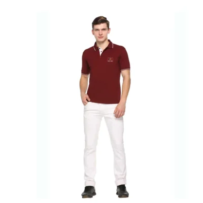 Buy Highline Polo T-Shirt in Maroon and White in bulk for Corporate Gifting | Corporate Gyft