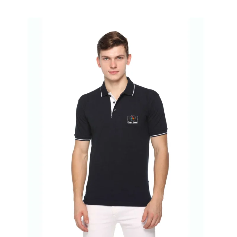 Buy Highline Polo T-Shirt in Navy Blue and White in bulk for Corporate Gifting | Corporate Gyft
