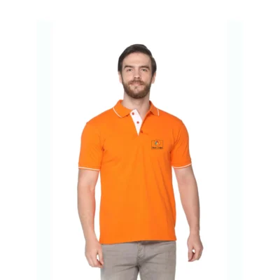 Buy Highline Polo T-Shirt in Orange and White in bulk for Corporate Gifting | Corporate Gyft