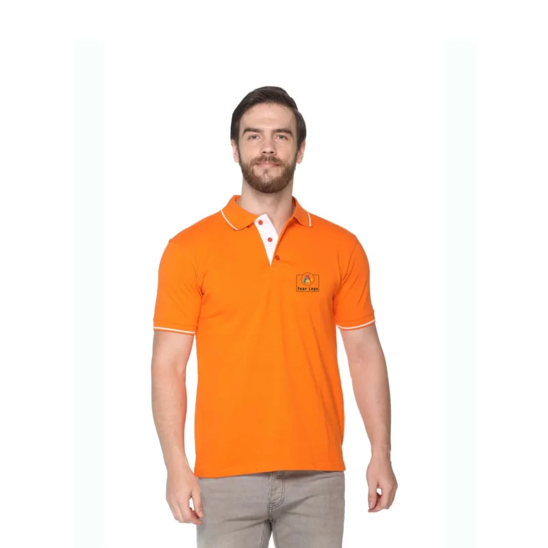Buy Highline Polo T-Shirt in Orange and White in bulk for Corporate Gifting | Corporate Gyft