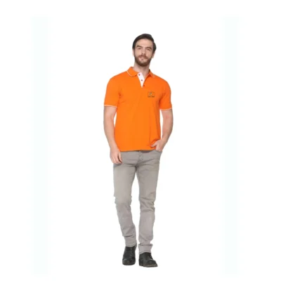 Buy Highline Polo T-Shirt in Orange and White in bulk for Corporate Gifting | Corporate Gyft