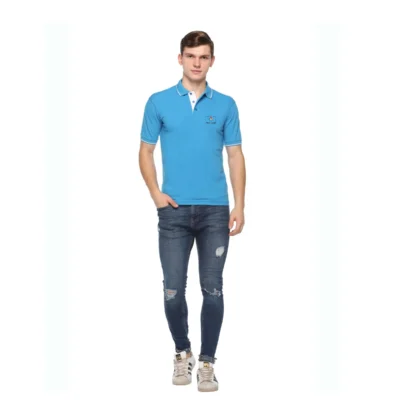 Buy Highline Polo T-Shirt in Turquoise Blue and White in bulk for Corporate Gifting | Corporate Gyft