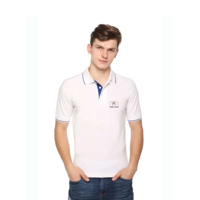 Buy Highline Polo T-Shirt in White and Royel Blue in bulk for Corporate Gifting | Corporate Gyft