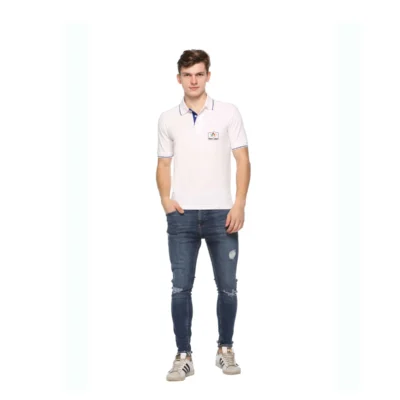 Buy Highline Polo T-Shirt in White and Royel Blue in bulk for Corporate Gifting | Corporate Gyft
