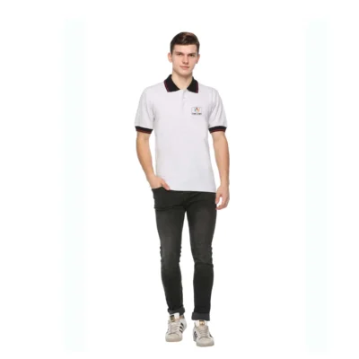 Buy Highline Polo T-Shirt in White and Black in bulk for Corporate Gifting | Corporate Gyft