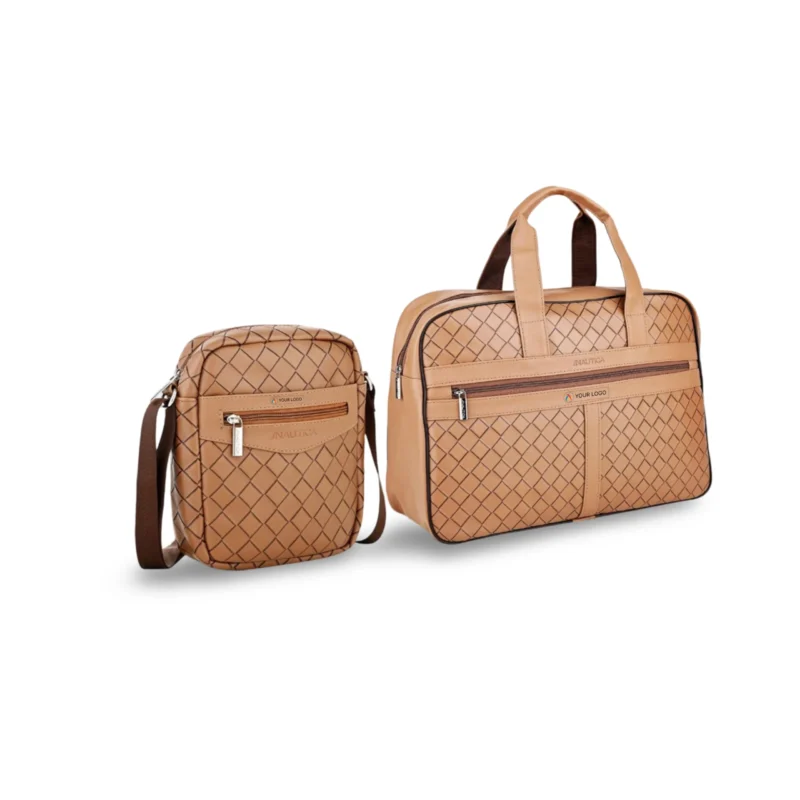 Buy Nautica Beige Travel Duo – Sling and Duffle Bag Set in bulk for Corporate Gifting | Corporate Gyft