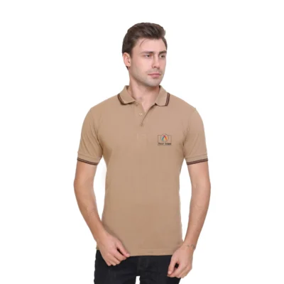 Buy Tipline Polo T-Shirt - Beige with Brown in bulk for Corporate Gifting | Corporate Gyft