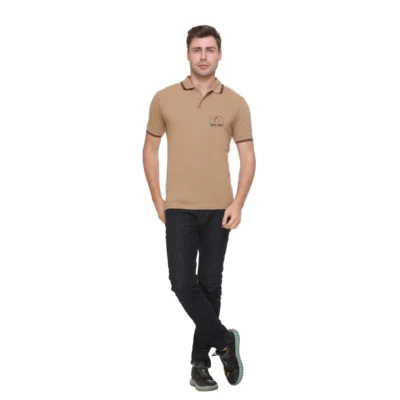 Buy Tipline Polo T-Shirt - Beige with Brown in bulk for Corporate Gifting | Corporate Gyft
