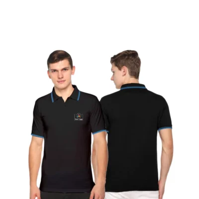 Buy Tipline Polo T-Shirt - Black with Aqua Blue in bulk for Corporate Gifting | Corporate Gyft