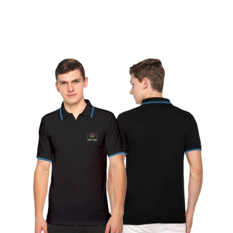Buy Tipline Polo T-Shirt - Black with Aqua Blue in bulk for Corporate Gifting | Corporate Gyft