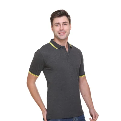 Buy Tipline Polo T-Shirt - Charcoal Grey with Yellow in bulk for Corporate Gifting | Corporate Gyft