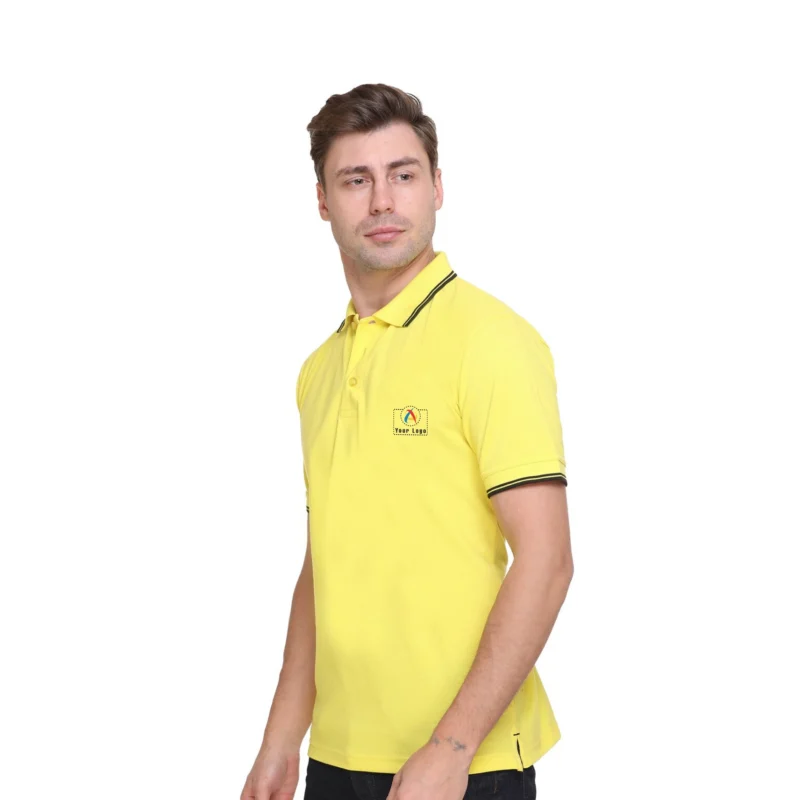 Buy Tipline Polo T-Shirt - Lemon Yellow with Black in bulk for Corporate Gifting | Corporate Gyft