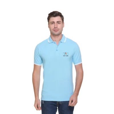Buy Tipline Polo T-Shirt - Sky Blue with White in bulk for Corporate Gifting | Corporate Gyft