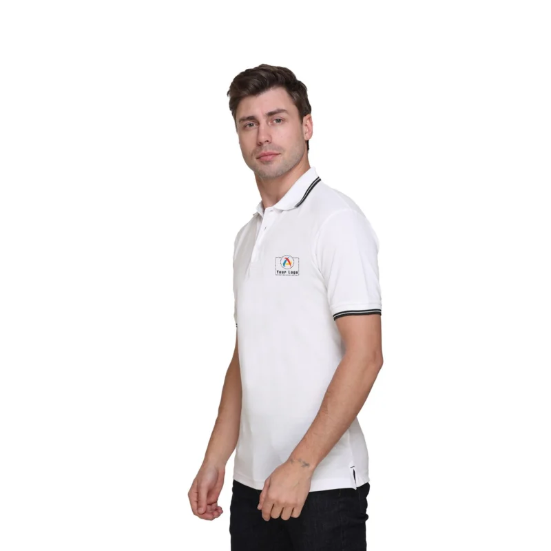 Buy Tipline Polo T-Shirt - White with Black in bulk for Corporate Gifting | Corporate Gyft