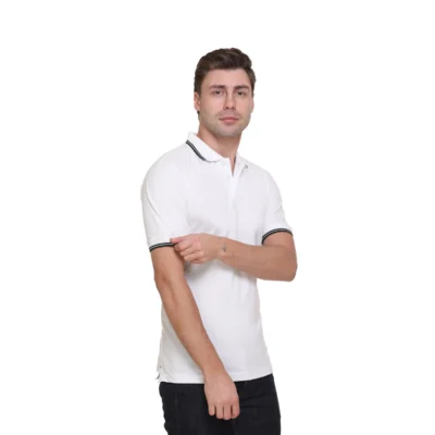 Buy Tipline Polo T-Shirt - White with Black in bulk for Corporate Gifting | Corporate Gyft