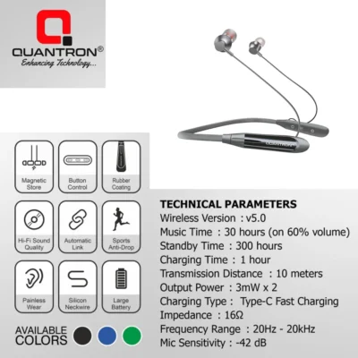 Buy Quantron Wireless Neckband Earphones in bulk for Corporate Gifting | Corporate Gyft