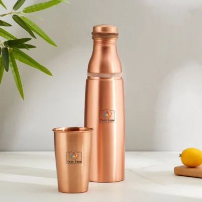 Buy Thermos-Shaped Copper Bottle with Glass in bulk for Corporate Gifting | Corporate Gyft